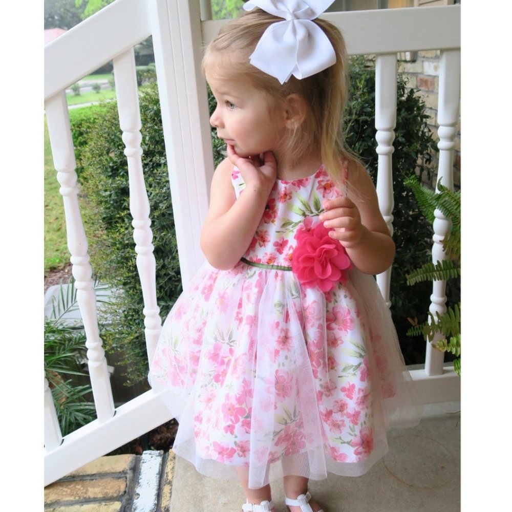 Girls Floral Easter Dress by Lilt, Size 3T, Pink Green and White